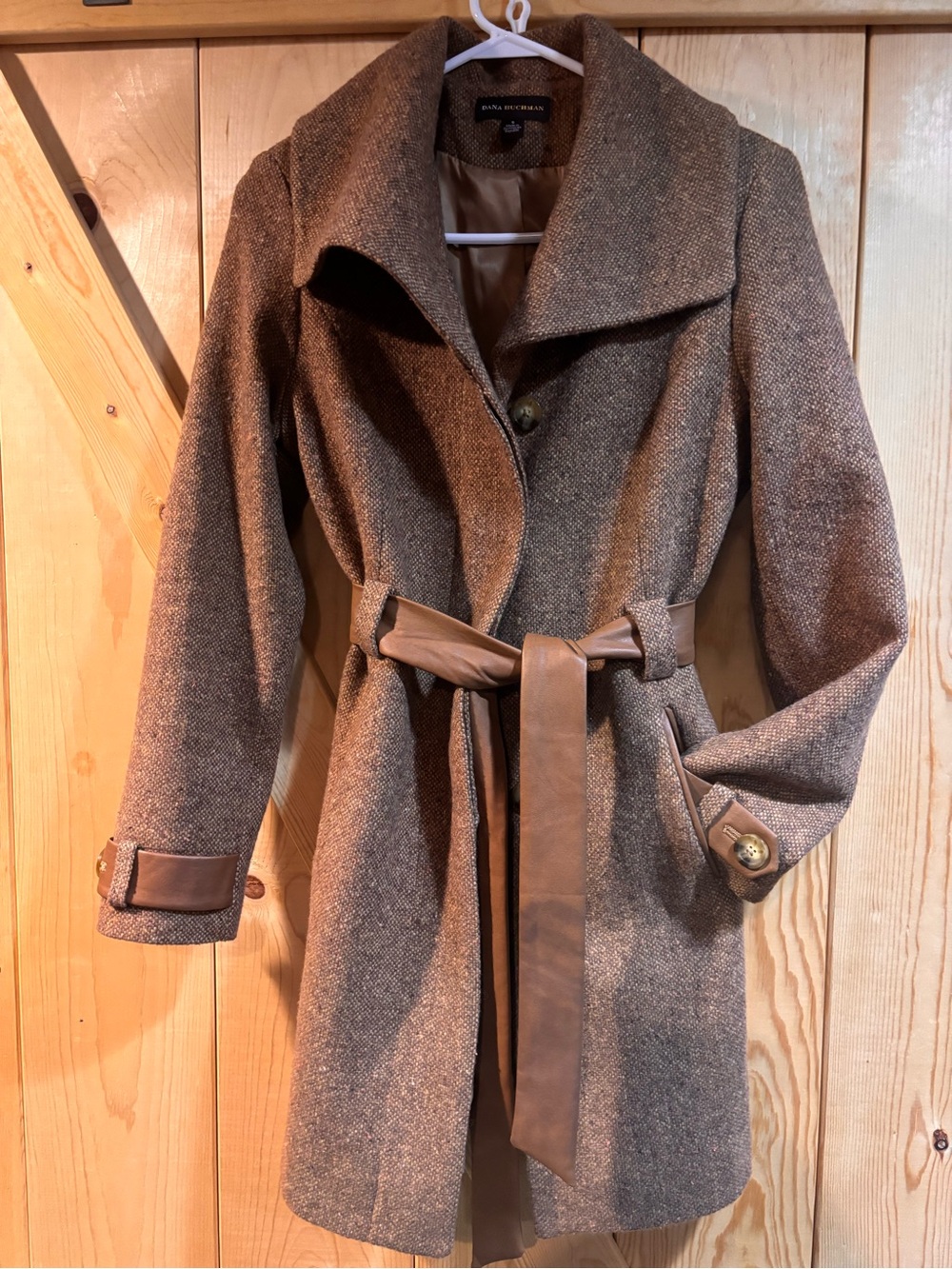 Dana Buchman Brown Wool-Blend Trench Coat with Belt